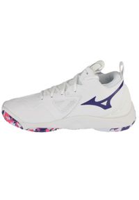 Mizuno - Buty do siatkówki damskie, Wave Momentum 3 Mid. Kolor: biały. Materiał: guma, skóra, tkanina, materiał, syntetyk. Model: Mizuno Wave. Sport: siatkówka