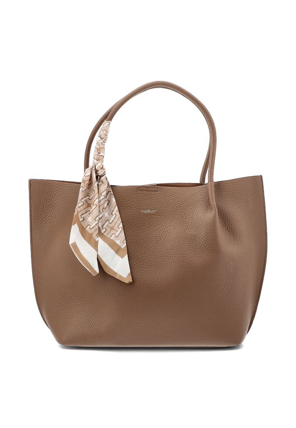 Torebka damska Rieker, ze skóry ekologicznej o prostej eleganckiej formie z ozdobną apaszką przy uchwycie wygodna do noszenia w dłoni i na ramieniu,. Kolor: brązowy. Materiał: skórzane. Styl: elegancki. Rodzaj torebki: na ramię