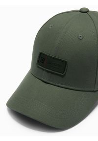 Ombre Clothing - Męska czapka bejsbolówka z daszkiem i patchem – khaki V3. Kolor: brązowy. Materiał: bawełna. Wzór: aplikacja, ze splotem. Styl: casual #3