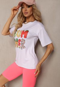Renee - Różowo-Biały Komplet Dresowy Koszulka z Krótkim Rękawem Krótkie Kolarki Tiimawin. Kolor: różowy. Materiał: dresówka #3