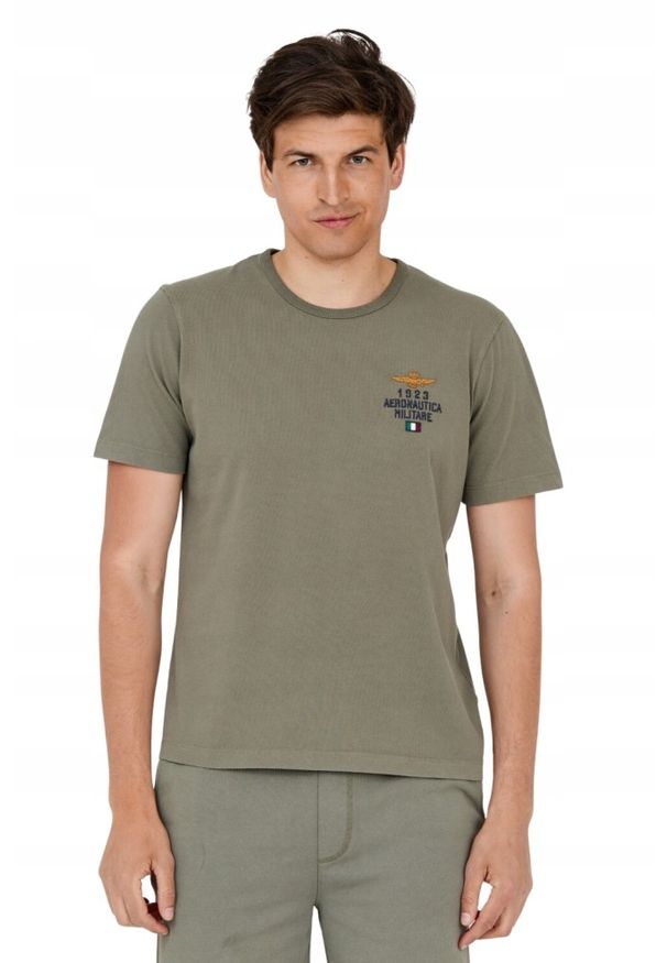 Aeronautica Militare - AERONAUTICA MILITARE Zielony t-shirt męski. Kolor: zielony. Wzór: haft