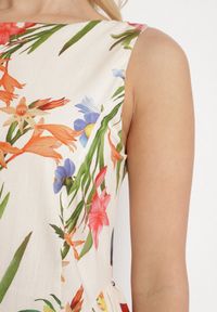 Born2be - Beżowa Bawełniana Sukienka o Rozkloszowanym Kroju w Kwiatowy Print Iladris. Okazja: na co dzień, na imprezę. Typ kołnierza: dekolt w łódkę. Kolor: beżowy. Materiał: bawełna. Wzór: kwiaty, nadruk. Typ sukienki: sportowe. Styl: sportowy, klasyczny, casual, elegancki #3