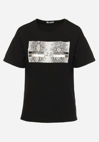 Born2be - Czarny Bawełniany T-shirt z Ozdobnym Nadrukiem Jalliana. Okazja: na co dzień. Kolor: czarny. Materiał: bawełna. Wzór: nadruk. Styl: casual #4