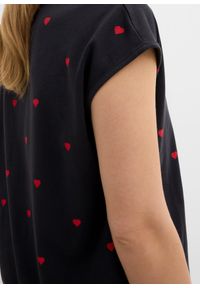 bonprix - T-shirt z czystej bawełny. Typ kołnierza: dekolt w serek. Kolor: czarny. Materiał: bawełna. Wzór: nadruk #2