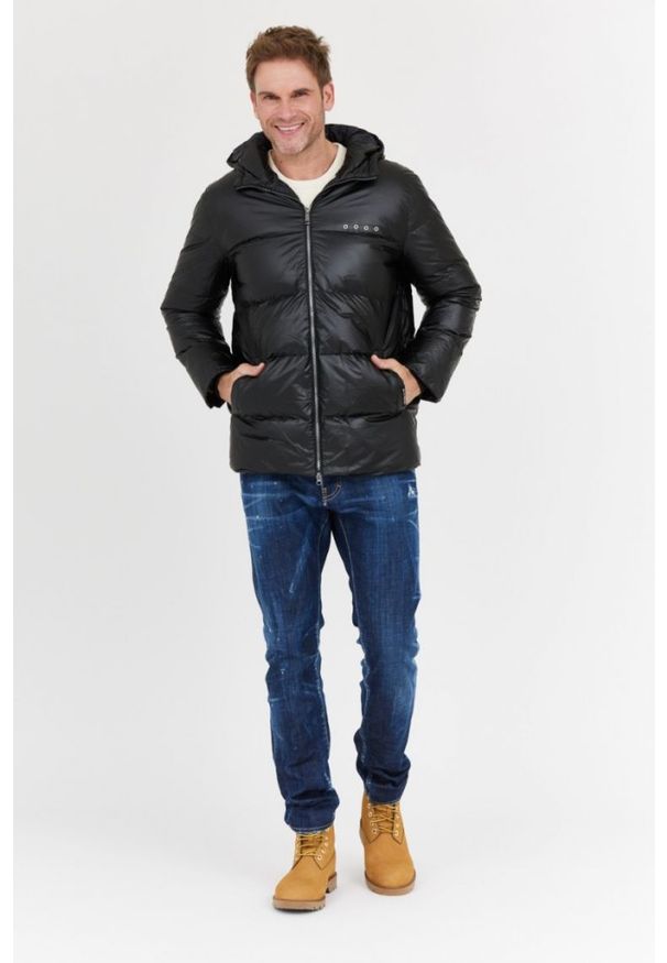 La Martina - LA MARTINA Czarna męska kurtka puchowa z kapturem, Rozmiar M. Typ kołnierza: kaptur. Kolor: czarny. Materiał: puch