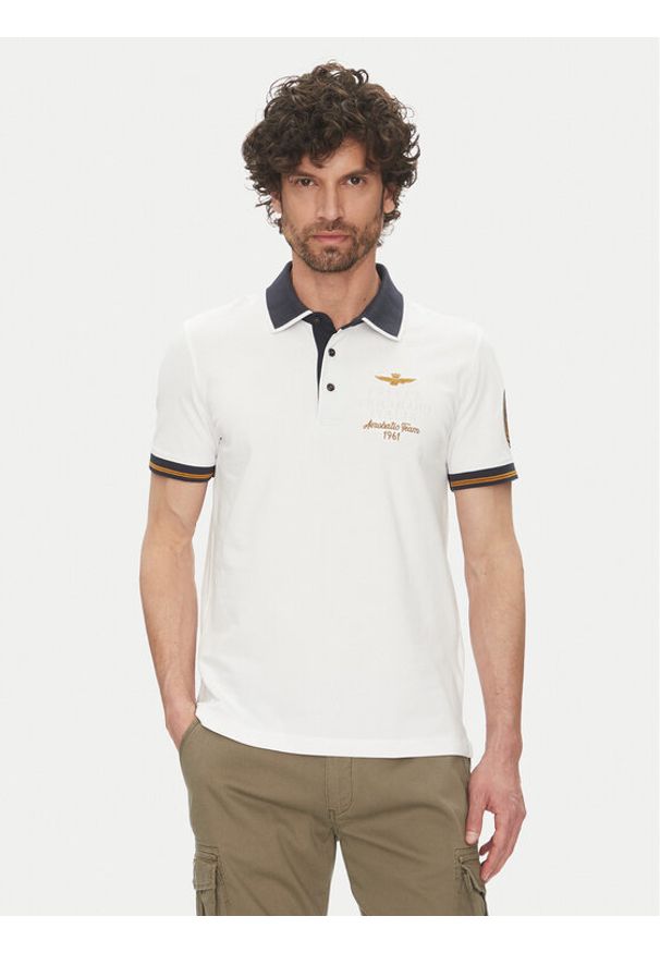 Aeronautica Militare Polo 251PO1859P191 Biały Regular Fit. Typ kołnierza: polo. Kolor: biały. Materiał: bawełna