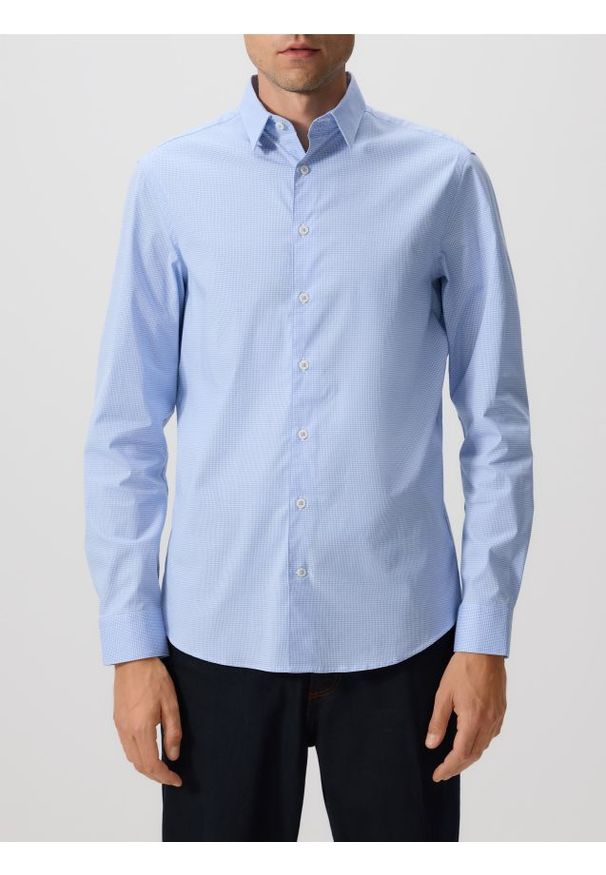 Reserved - Koszula slim fit w kratę - jasnoniebieski. Kolor: niebieski. Materiał: tkanina, bawełna