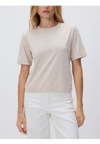 Reserved - T-shirt oversize z Modalem - beżowy. Kolor: beżowy. Materiał: dzianina