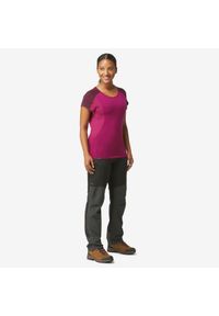 FORCLAZ - Koszulka damska trekkingowa z krótkim rękawem Forclaz MT500 merino. Kolor: fioletowy, wielokolorowy, czerwony. Materiał: materiał, wełna, elastan, poliamid. Długość rękawa: krótki rękaw. Długość: krótkie