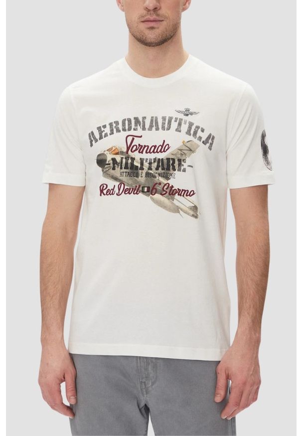 Aeronautica Militare - AERONAUTICA MILITARE Biały bawełniany męski t-shirt, Rozmiar XXL. Okazja: na co dzień. Kolor: biały. Materiał: bawełna. Styl: sportowy, klasyczny, elegancki, casual