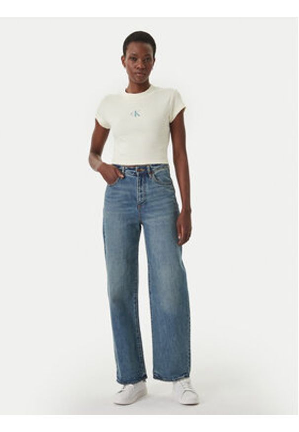 Calvin Klein Jeans T-Shirt LV047F833G Żółty Slim Fit. Kolor: żółty. Materiał: bawełna