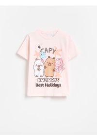 Reserved - T-shirt Kapibara CapyFun - pastelowy róż. Kolor: różowy. Materiał: bawełna #1