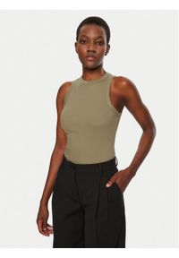 IVY & OAK - IVY OAK Top Klara IO1100X2350 Khaki Slim Fit. Kolor: brązowy. Materiał: bawełna #1