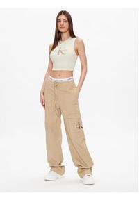 Calvin Klein Jeans Top J20J221564 Beżowy Slim Fit. Kolor: beżowy. Materiał: bawełna #4