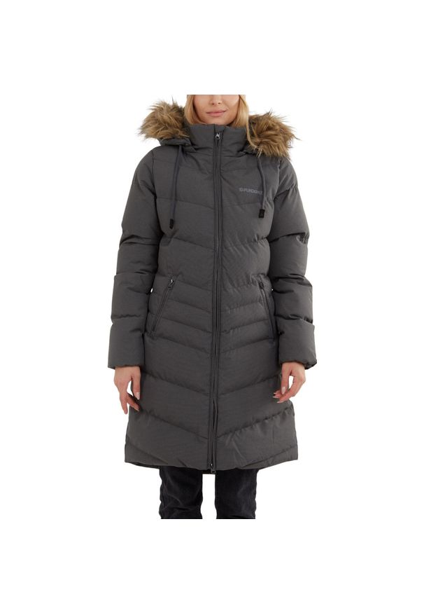 FUNDANGO - Płaszcz zimowy damski Fundango Puppis Padded. Kolor: szary. Materiał: puch, poliester, materiał. Sezon: zima. Sport: turystyka piesza