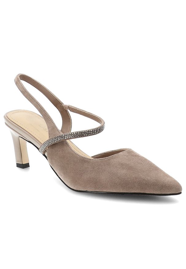 Beżowe czółenka damskie S.Barski, cholewka ze skóry naturalnej z cienkim paskiem z ozdobnymi kryształkami, beżowe, CR61-3048. Okazja: na co dzień. Zapięcie: pasek. Kolor: beżowy. Szerokość cholewki: normalna. Wzór: paski. Materiał: skóra. Obcas: na obcasie. Styl: elegancki, casual. Wysokość obcasa: średni