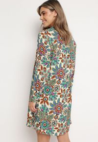 Born2be - Zielona Sukienka Koszulowa w Kwiaty z Kieszeniami Eborene. Kolor: zielony. Materiał: wiskoza, tkanina. Wzór: kwiaty. Typ sukienki: koszulowe. Długość: mini #3