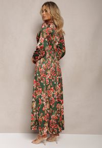 Renee - Zielono-Różowa Rozkloszowana Sukienka Długa z Plisami w Kwiatowy Print Toada. Okazja: na co dzień. Typ kołnierza: dekolt w kształcie V. Kolor: zielony. Wzór: kwiaty, nadruk. Typ sukienki: rozkloszowane. Styl: klasyczny, casual. Długość: maxi #4
