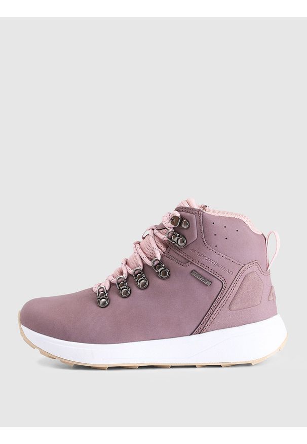 4f - 4F Buty zimowe ELEMENT z membraną dziewczęce - różowe 35. Okazja: na co dzień. Wysokość cholewki: przed kolano. Kolor: różowy. Materiał: guma, nubuk. Szerokość cholewki: normalna. Sezon: zima. Styl: casual