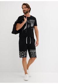 bonprix - Bermudy dresowe z czystej bawełny organicznej. Kolor: czarny. Materiał: bawełna, dresówka. Wzór: nadruk #2