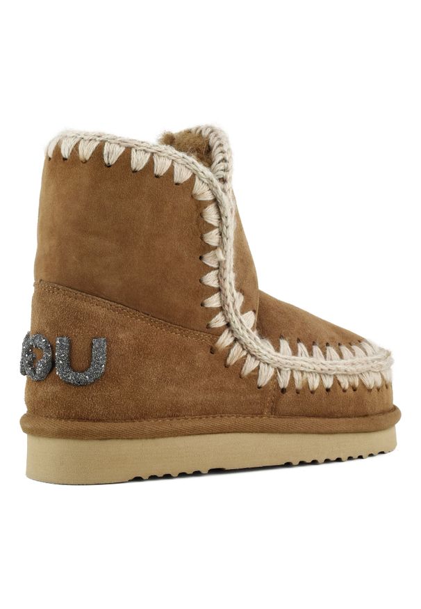Mou - MOU ESKIMO 18 GLITTER LOGO Śniegowce damskie. Kolor: brązowy. Materiał: zamsz, materiał, wełna. Szerokość cholewki: normalna. Sezon: zima. Styl: elegancki, boho