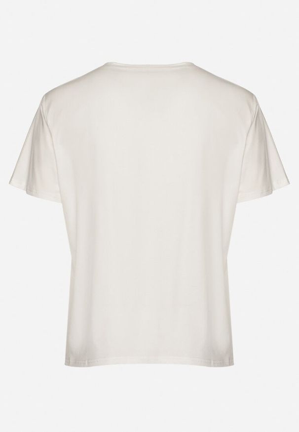 Born2be - Biały T-shirt z Bawełny z Metalicznym Nadrukiem Olianea. Okazja: na co dzień. Kolor: biały. Materiał: bawełna. Wzór: nadruk. Styl: klasyczny, casual