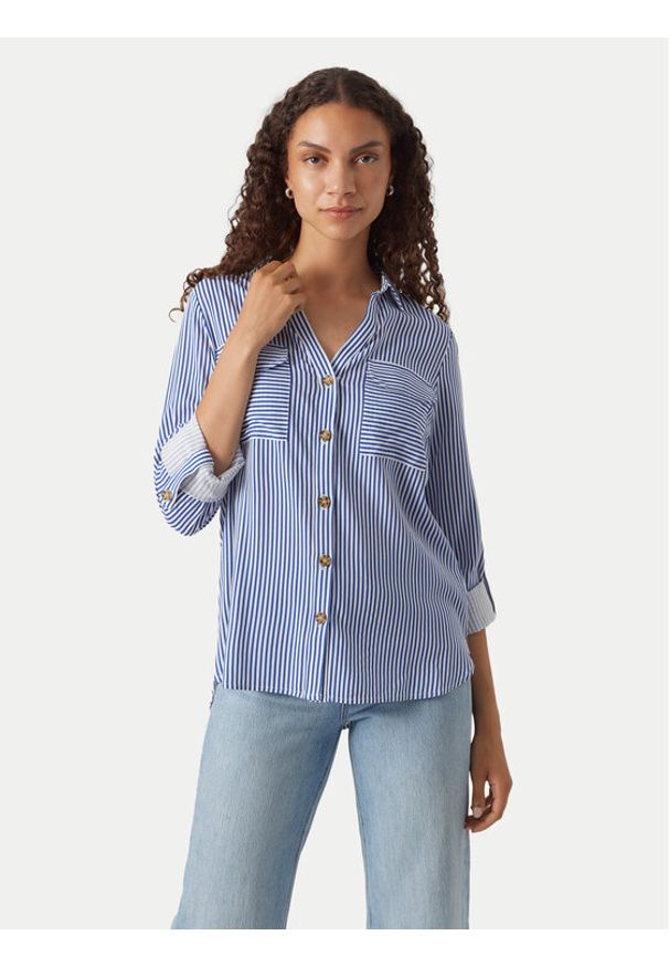 Vero Moda Koszula Bumpy 10275283 Niebieski Regular Fit. Kolor: niebieski. Materiał: wiskoza