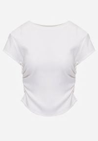 Renee - Biały Dopasowany T-shirt z Marszczeniem z Bawełnianej Tkaniny w Prążki Assarena. Okazja: na co dzień. Kolor: biały. Materiał: bawełna, tkanina. Wzór: prążki. Styl: casual, elegancki #4