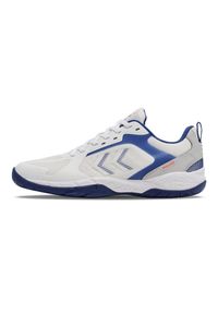 Buty do chodzenia męskie Hummel Speed Court. Zapięcie: sznurówki. Kolor: biały, wielokolorowy, niebieski. Materiał: materiał, syntetyk, tkanina. Szerokość cholewki: normalna. Sport: turystyka piesza