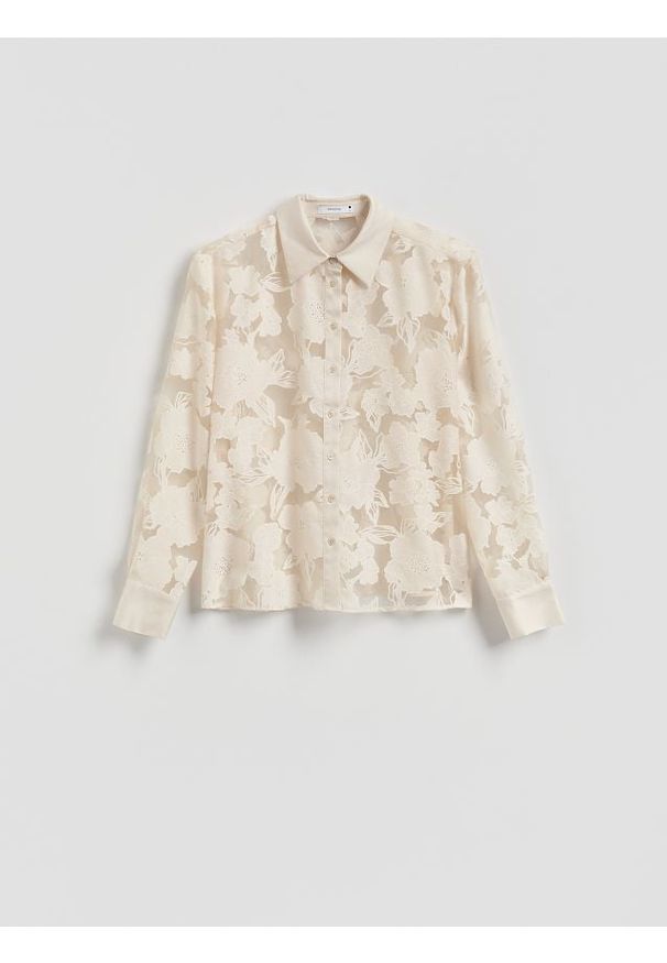 Reserved - Koszula z wiskozą - beżowy. Kolor: beżowy. Materiał: wiskoza