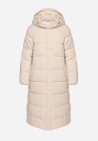 Born2be - Jasnobeżowa Długa Pikowana Kurtka z Kapturem Afarriva. Okazja: na spotkanie biznesowe, na co dzień, do pracy, na spacer. Typ kołnierza: kaptur. Kolor: beżowy. Długość: długie. Styl: biznesowy, klasyczny, casual, elegancki #4