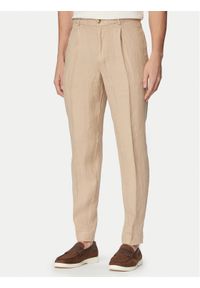 TOMMY HILFIGER - Tommy Hilfiger Spodnie materiałowe Smart Casual MW0MW42708 Beżowy ciemny Regular Fit. Okazja: na co dzień. Kolor: beżowy. Materiał: len. Styl: casual #1