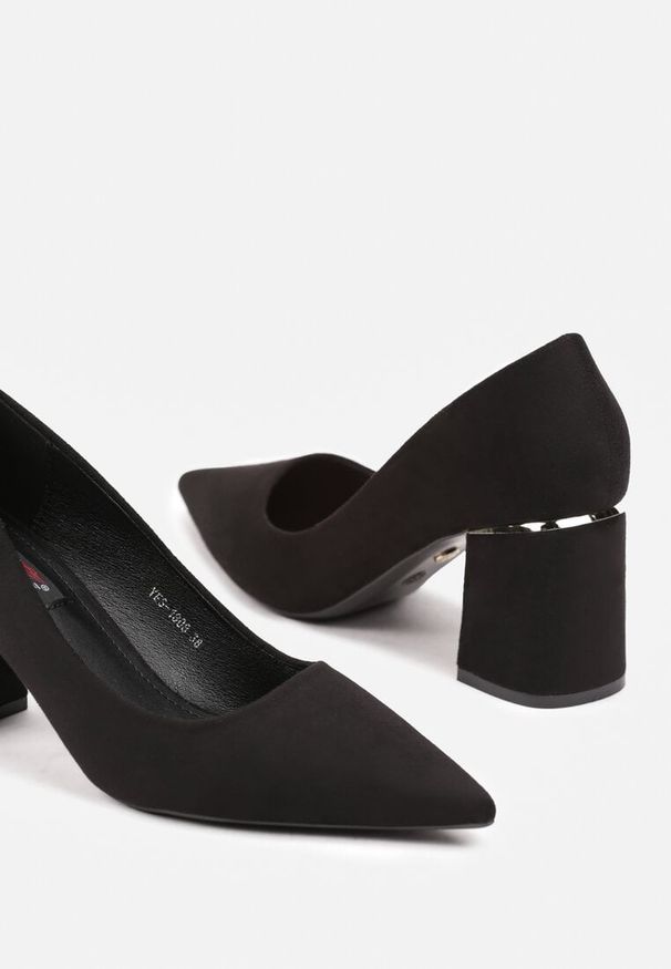 Renee - Czarne Eleganckie Czółenka na Słupku z Metaliczną Wstawką Ivelinna. Kolor: czarny. Sezon: lato, jesień. Obcas: na słupku. Styl: elegancki
