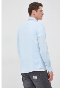 Calvin Klein Jeans koszula z domieszką lnu męska slim z kołnierzykiem klasycznym. Typ kołnierza: kołnierzyk klasyczny. Kolor: niebieski. Materiał: len. Wzór: aplikacja. Styl: klasyczny #6