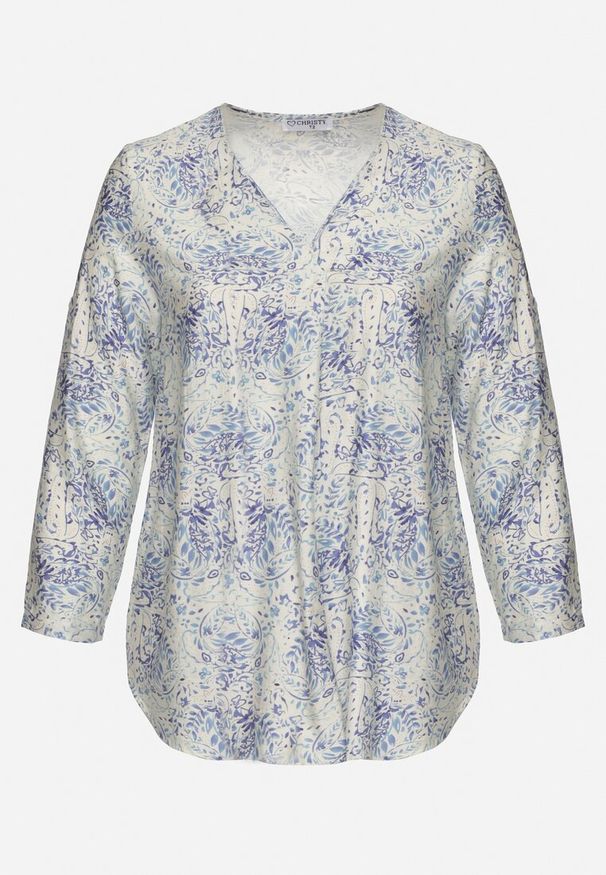 Born2be - Niebieska Bluzka z Wiskozą w Abstrakcyjny Print Silzia. Kolekcja: plus size. Kolor: niebieski. Materiał: wiskoza. Wzór: nadruk