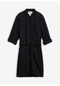 bonprix - Sukienka szmizjerka z lejącej wiskozy. Kolor: czarny. Materiał: wiskoza. Długość rękawa: długi rękaw. Typ sukienki: szmizjerki #1