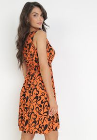 Born2be - Pomarańczowa Rozkloszowana Sukienka z Gumką w Pasie Yesanit. Kolor: pomarańczowy #3