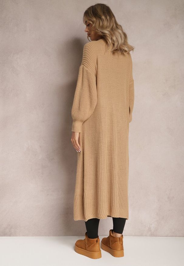 Renee - Brązowy Długi Kardigan Oversize Angellona. Kolor: beżowy. Długość: długie