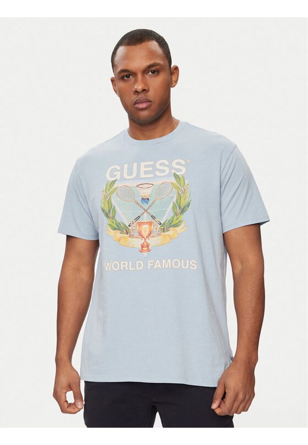 Guess T-Shirt M4GI60 K9RM1 Błękitny Regular Fit. Kolor: niebieski. Materiał: bawełna