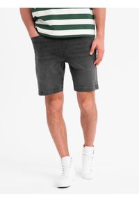 Ombre Clothing - Szorty męskie z gumką w pasie i efektem sprania – szare V3 - Rozmiar: XXL. Okazja: na co dzień. Kolor: szary. Materiał: skóra, denim, materiał, bawełna, elastan. Sezon: lato. Styl: casual, elegancki #9
