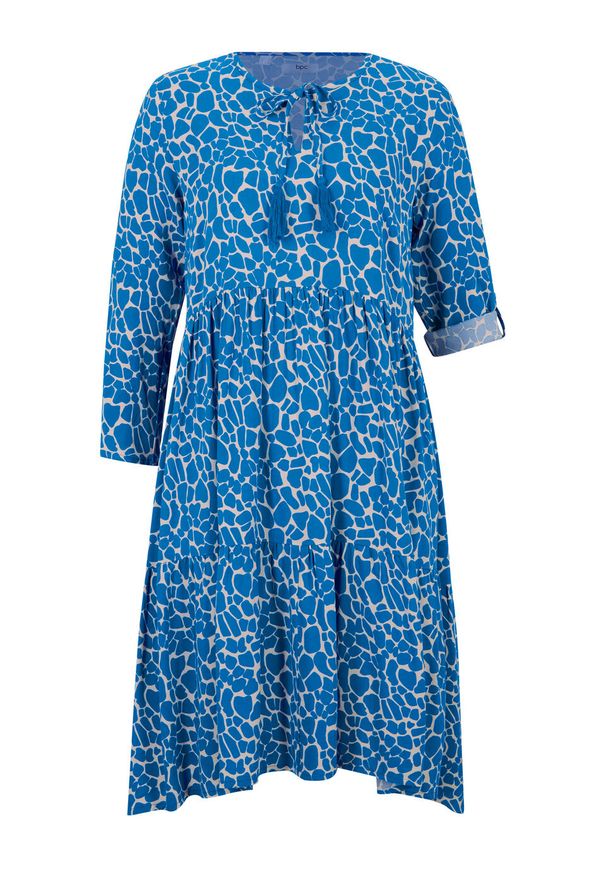 Sukienka koszulowa LENZING™ ECOVERO™ bonprix beżowoszaro-lazurowy w cętki leoparda. Kolor: szary. Materiał: wiskoza. Wzór: nadruk. Typ sukienki: koszulowe