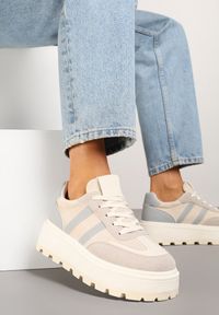 Renee - Szare Sneakersy w Stylu Klasycznych Tenisówek na Platformie ze Żłobieniami Xarmio. Kolor: szary. Materiał: jeans. Obcas: na platformie #4