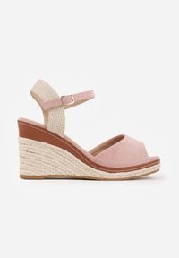Born2be - Różowe Sandały VICES na Koturnie z Plecionki w Stylu Boho Corolea. Zapięcie: pasek. Kolor: różowy. Materiał: len. Obcas: na koturnie. Styl: boho. Wysokość obcasa: średni #4