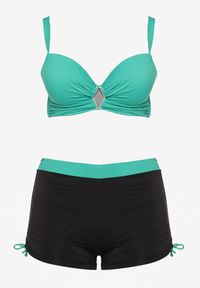 Born2be - Zielono-Czarne Bikini Biustonosz i Majtki ze Ściągaczami Ulonaniela. Kolekcja: plus size. Kolor: zielony. Wzór: aplikacja #3