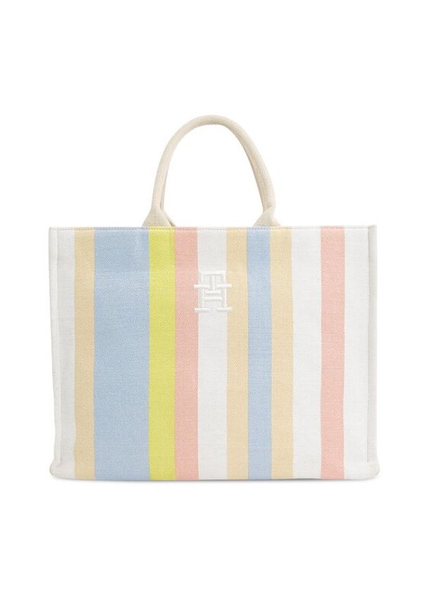 TOMMY HILFIGER - Tommy Hilfiger Torebka Th Beach Tote Stripes AW0AW16411 Beżowy. Kolor: beżowy