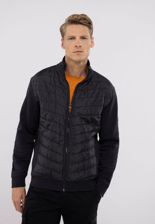 Volcano - Bluza z pikowaniem B-JAMES. Typ kołnierza: kołnierzyk stójkowy. Kolor: szary. Materiał: materiał, poliamid, bawełna. Wzór: kolorowy. Styl: sportowy