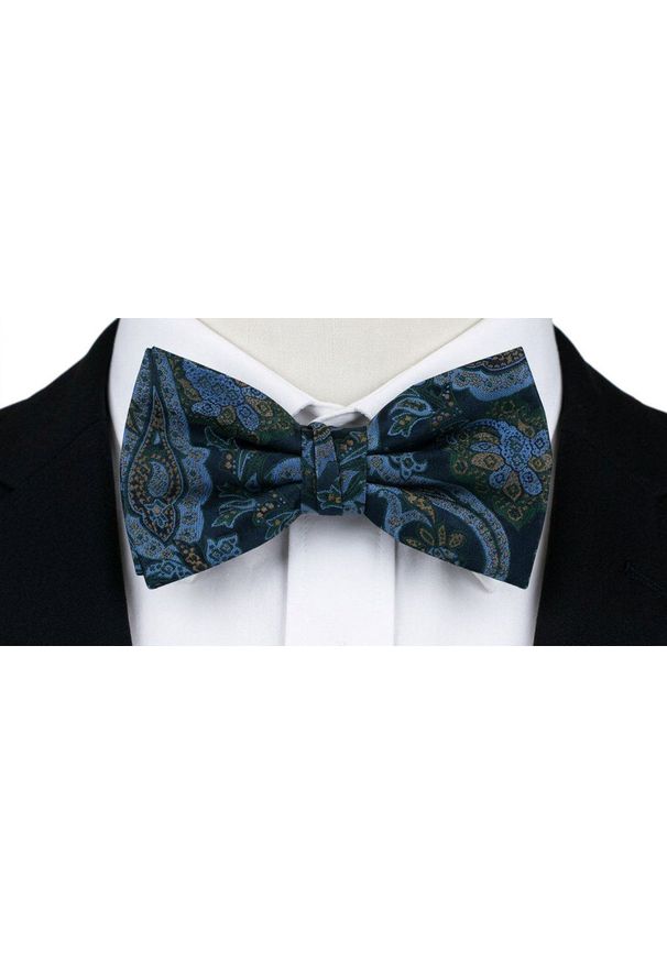 Mucha Męska z Poszetką - Chattier - Odcienie Granatu, Orientalny Wzór. Kolor: niebieski. Styl: sportowy, elegancki