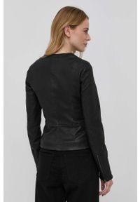 BOSS - Boss kurtka skórzana damska kolor czarny przejściowa. Kolor: czarny. Materiał: skóra. Wzór: gładki #5