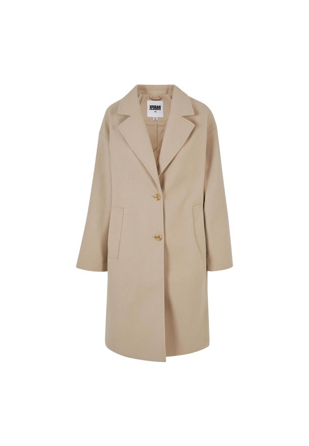 Urban Classics - Długi Płaszcz Oversize Dla Kobiet. Kolor: beżowy. Długość: długie. Sport: turystyka piesza