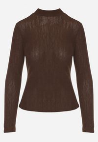 Born2be - Brązowa Bluzka Longsleeve z Półgolfem z Półtransparentnej Tkaniny z Wiskozą Tuseana. Okazja: do pracy, na spotkanie biznesowe, na randkę. Kolor: brązowy. Materiał: tkanina, wiskoza. Długość rękawa: długi rękaw. Styl: biznesowy #3
